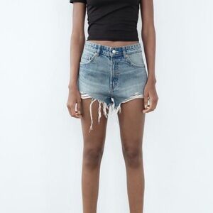Zara High Waisted Distressed Cutoff Denim Shorts (2)